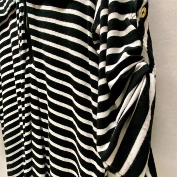 Calvin Klein Women's Half Zip Large White Black Stripe Gold CK Logo Buttons GUC - Picture 5 of 13